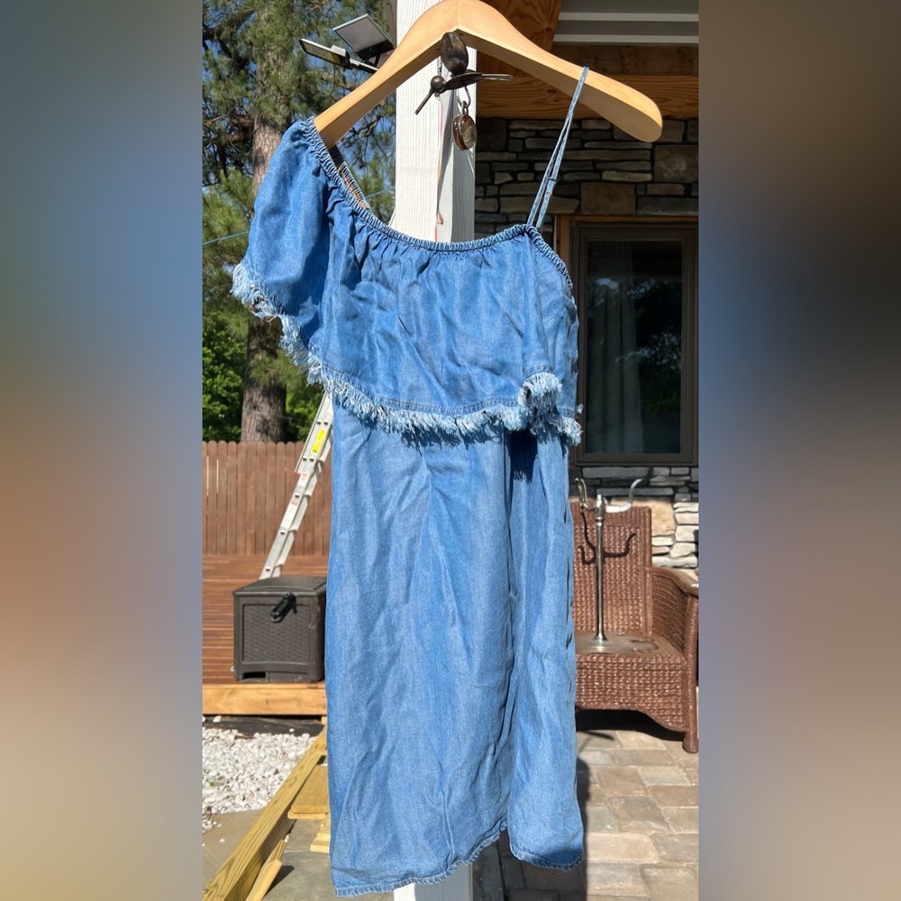 Splendid Asymmetrical Denim Fringe Dress